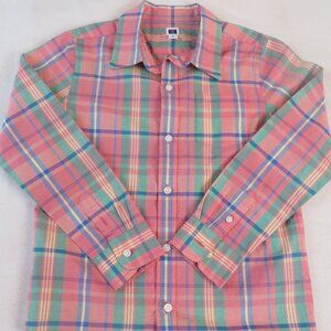 Janie and Jack Boys Button Down | Plaid | Salmon/Green/Blue | Size 6